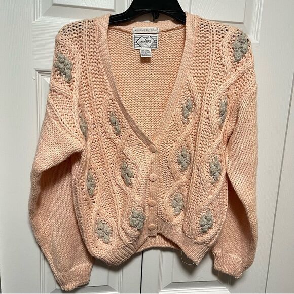 Vintage Nuggets Knit by Hand Cardigan Sweater size medium - made in Korea - Picture 1 of 5